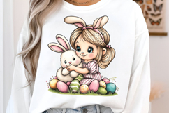 Pastel Easter Girl Hug Bunny Clipart Product Image 2