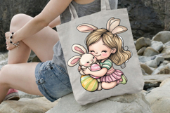 Pastel Easter Girl Hug Bunny Clipart Product Image 3