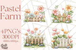 Farm Clipart, Woodland Farm Animals, Cows Pigs Chickens Png Product Image 1
