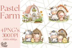 Farm Clipart, Woodland Farm Animals, Cows Pigs Chickens Png Product Image 1