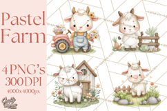 Farm Clipart, Woodland Farm Animals, Cows Pigs Chickens Png Product Image 1