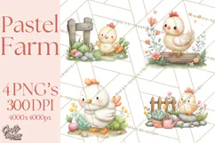 Farm Clipart, Woodland Farm Animals, Cows Pigs Chickens Png Product Image 1