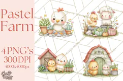 Farm Clipart, Woodland Farm Animals, Cows Pigs Chickens Png Product Image 1