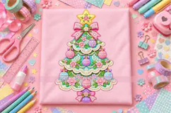 Pastel Floral Christmas Tree PNG with Faux Lace Effect Product Image 2