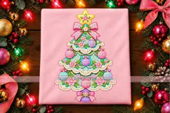 Pastel Floral Christmas Tree PNG with Faux Lace Effect Product Image 3