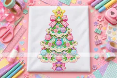 Pastel Floral Christmas Tree PNG with Faux Lace Effect Product Image 1