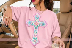 Pastel Floral Cross PNG with Faux Lace Effect Product Image 3