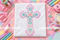 Pastel Floral Cross PNG with Faux Lace Effect Product Image 2