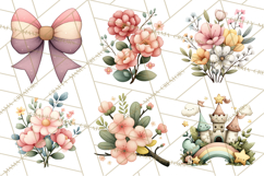 Pastel Nursery Clipart PNG, Watercolor Floral Baby Decor Product Image 6