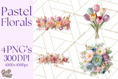 Soft Pastel Spring Floral Clipart, Pink Roses Tulips Png Product Image 1