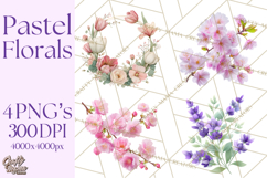 Soft Pastel Spring Floral Clipart, Pink Roses Tulips Png Product Image 1