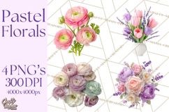Soft Pastel Spring Floral Clipart, Pink Roses Tulips Png Product Image 1