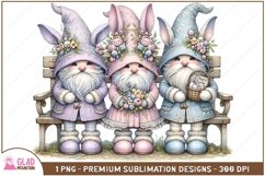 Easter Bunny Gnomes floral png, Easter Gnome bunny pngs Product Image 1