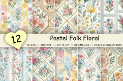 Pastel Folk Floral Digital Paper, Seamless Watercolor Cottagecore Pattern Pack, Printable Scrapbook Paper, Spring Botanical Design Bundle