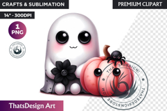 Pink Pastel Goth Halloween Ghost PNG, Cute Spooky Kawaii Product Image 1