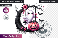 Pink Pastel Goth Halloween Ghost PNG, Cute Spooky Kawaii Product Image 1