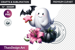 Pink Pastel Goth Halloween Ghost PNG, Cute Spooky Kawaii Product Image 1