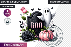 Pink Pastel Goth Halloween Ghost PNG, Cute Spooky Kawaii Product Image 1