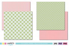 Pastel plaid digital paper bundle with green and pink patterns, perfect for spring projects, invitations, and printable crafts.