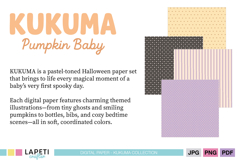 Halloween baby pastel digital papers with hearts, green and lilac stripes, polka dots, triangles and gingham patterns.