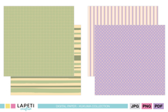 Halloween baby pastel digital paper pack with grid, horizontal stripes, stars and lilac striped designs.