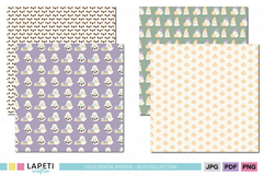Close-up of pastel Halloween digital papers showing kawaii ghosts, pumpkins, and banners with BOO text, perfect for scrapbooking and crafts.