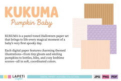 Scrapbook paper set with pumpkins, ghosts, stars and baby-inspired icons