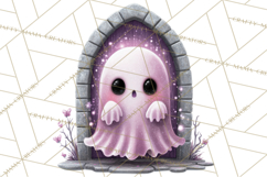 Halloween Clipart PNG, Pink Pastel Goth Halloween Ghost Product Image 2