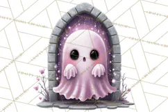 Halloween Clipart PNG, Pink Pastel Goth Halloween Ghost Product Image 2