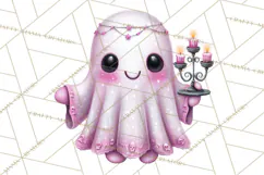 Halloween Clipart PNG, Pink Pastel Goth Halloween Ghost Product Image 4