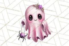 Halloween Clipart PNG, Pink Pastel Goth Halloween Ghost Product Image 4