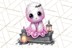 Halloween Clipart PNG, Pink Pastel Goth Halloween Ghost Product Image 2
