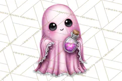 Halloween Clipart PNG, Pink Pastel Goth Halloween Ghost Product Image 4