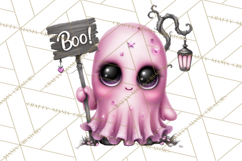 Halloween Clipart PNG, Pink Pastel Goth Halloween Ghost Product Image 2