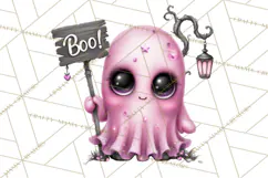 Halloween Clipart PNG, Pink Pastel Goth Halloween Ghost Product Image 2