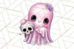 Halloween Clipart PNG, Pink Pastel Goth Halloween Ghost Product Image 4