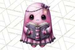 Halloween Clipart PNG, Pink Pastel Goth Halloween Ghost Product Image 4