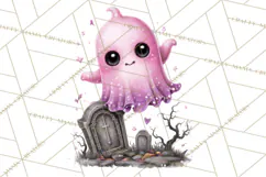 Halloween Clipart PNG, Pink Pastel Goth Halloween Ghost Product Image 2