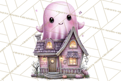 Halloween Clipart PNG, Pink Pastel Goth Halloween Ghost Product Image 4