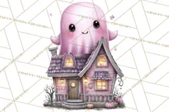 Halloween Clipart PNG, Pink Pastel Goth Halloween Ghost Product Image 4