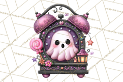 Halloween Clipart PNG, Pink Pastel Goth Halloween Ghost Product Image 4