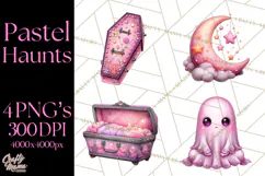 Halloween Clipart PNG, Pink Pastel Goth Halloween Ghost Product Image 1