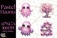 Halloween Clipart PNG, Pink Pastel Goth Halloween Ghost Product Image 1