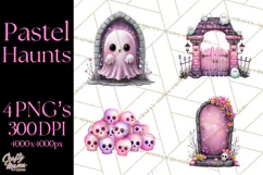 Halloween Clipart PNG, Pink Pastel Goth Halloween Ghost Product Image 1