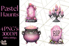 Halloween Clipart PNG, Pink Pastel Goth Halloween Ghost Product Image 1