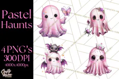 Halloween Clipart PNG, Pink Pastel Goth Halloween Ghost Product Image 1