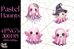 Halloween Clipart PNG, Pink Pastel Goth Halloween Ghost Product Image 1