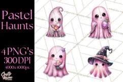 Halloween Clipart PNG, Pink Pastel Goth Halloween Ghost Product Image 1