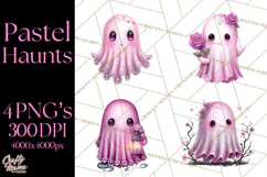 Halloween Clipart PNG, Pink Pastel Goth Halloween Ghost Product Image 1