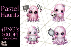 Halloween Clipart PNG, Pink Pastel Goth Halloween Ghost Product Image 1